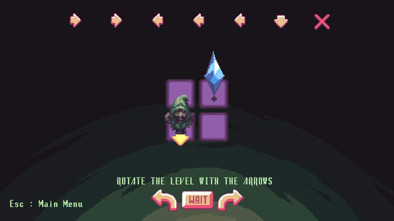 First level of NecroTwiser, 4 tiles arranged in a grid. The player must rotate the grid to reach the diamond tile.