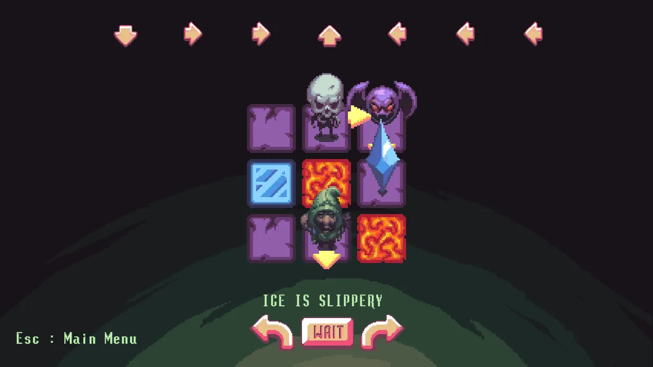 A 3x3 level featuring 2 enemies and lava/ice tiles.