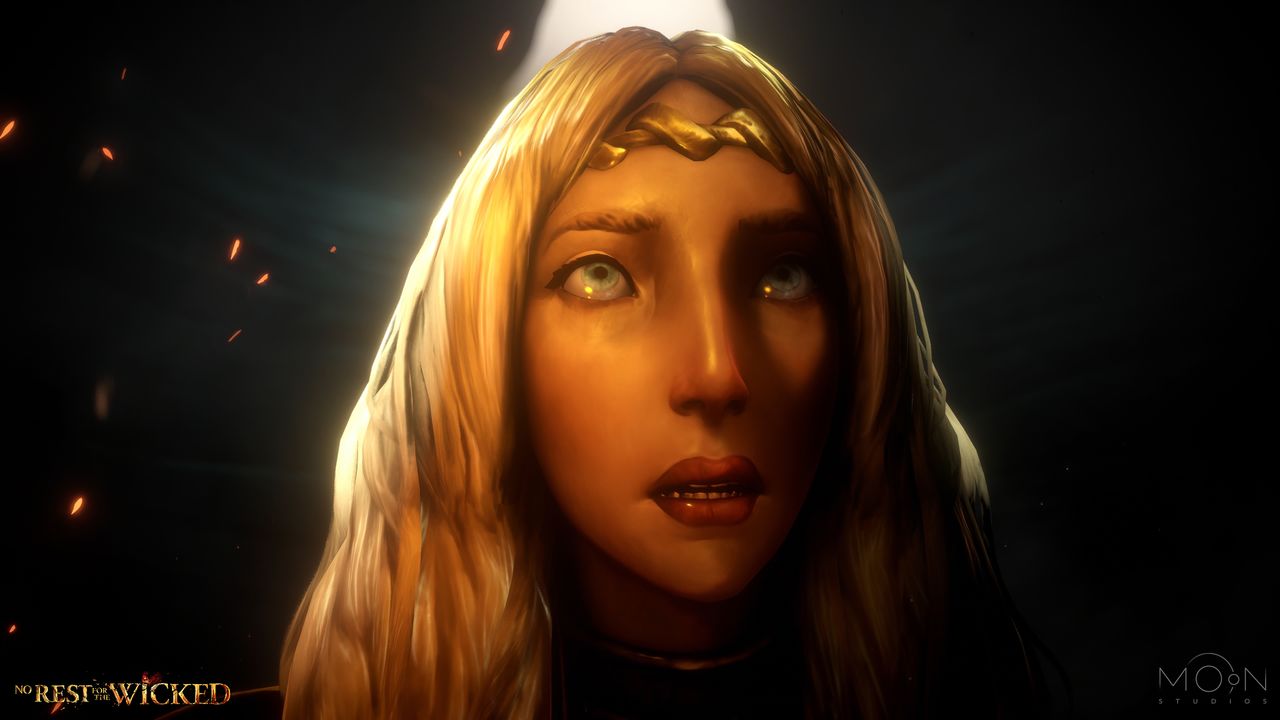 Close up of a stunned Madrigal Celine as she comes to a terrible realisation.